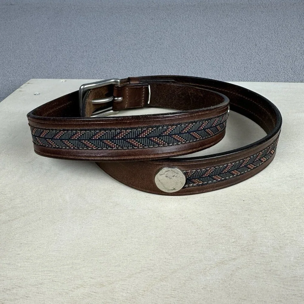 Gap Buffalo Nickel Men's Leather Belt Southwest Chevron Insert Size 40